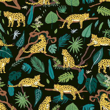 leopards safari animals hand drawn seamless vector pattern © GooseFrol