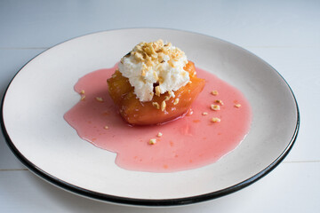 Delicious quince dessert close up.