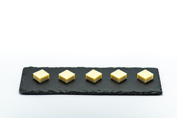 Set of chocolate sweets isolated on white background, selective focus