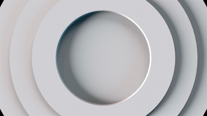 Computer generated a set of abstract rings on different levels. 3d rendering of elegant white backdrop