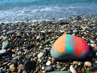 Beach with pebbles on the Black sea. 