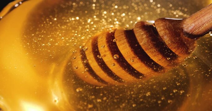 honey stick rotates in honey, healthy and wholesome dessert, natural product