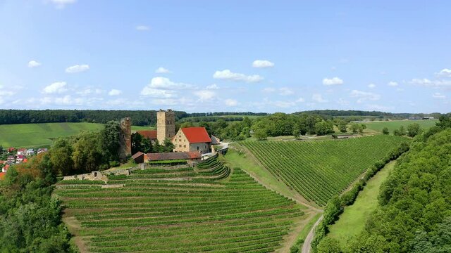 Aerial view, flight at Neipperg Castle, Brackenheim wine region, Heilbronn district, Baden-Württemberg., Germany,