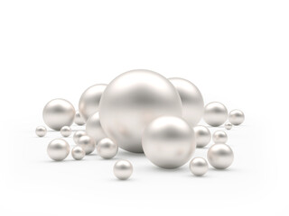 Set of pearls or spheres of various sizes isolated on white. 3d illustration