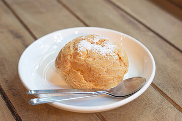homemade Choux Cream on wood table