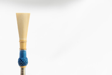 A bassoon reed on a white background