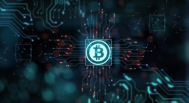 Bitcoin digital currency. Futuristic digital money. Technology worldwide network concept. 3D btc render