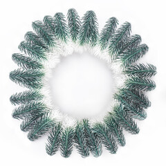 Christmas wreath made new year tree of fir branches round white background