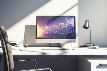 Naklejka premium Modern computer display with abstract financial graph, financial and trading concept. 3D Rendering