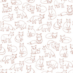Fox forest animals hand drawn seamless vector pattern
