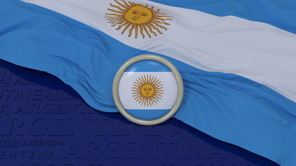 3d rendering of an Argentina national flag and glossy button over blue background