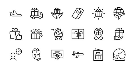 Gifts Linear Icons Set contains Gift Box, Gift Buying, Gift Delivery, Gift Geolocation mobile application, Gift notification, SMS. Editable Barcode, Vectar Icons