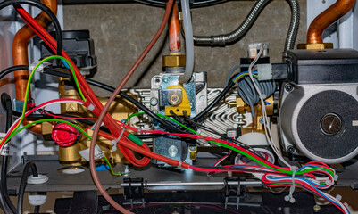 Internal view of the gas boiler to heat your home.