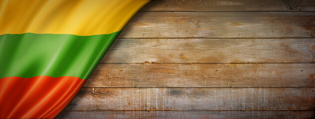 Lithuanian flag on vintage wood wall banner