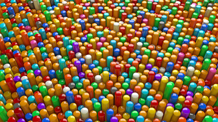 3d rendering of a lot of ounded multicolor Sticks