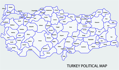 Turkey political map divide by state colorful outline simplicity style. Vector illustration.	
