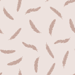 Pink feathers seamless pattern on pink background.
