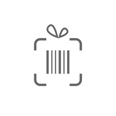 Discount. Present barcode box with ribbon vector image in outline style. Logo design