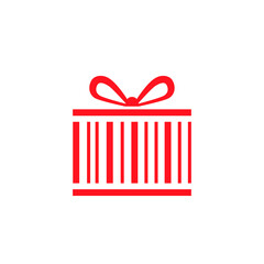Discount. Red Present barcode box with ribbon vector image. Logo design