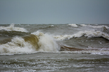 Beautiful and wavy sea on the shores of the Baltic.