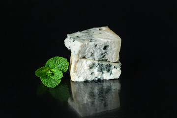 blue cheese dairy product made from goat sheep or cow milk roquefort, cambozola healthy ingredient snack cheese plate top view copy space for text food 
