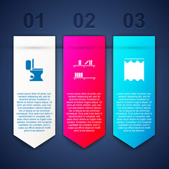 Set Toilet bowl, Shelf with books and Curtains. Business infographic template. Vector.