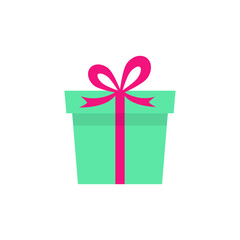 Gift box icon. Holiday concept with cute colorful present box. Vector illustration isolated on white.