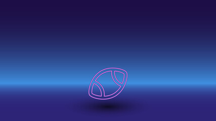 Neon rugby symbol on a gradient blue background. The isolated symbol is located in the bottom center. Gradient blue with light blue skyline