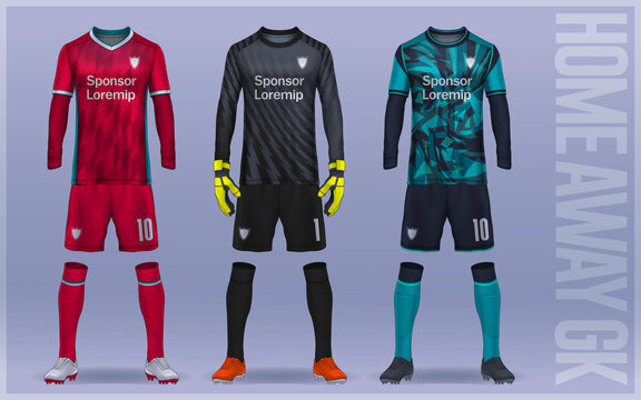T-shirt Sport Design Template, Soccer Jersey Mockup For Football Club. Goalkeeper Jersey.