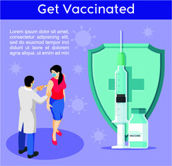 Get Vaccinated Today. Corona Virus, Covid-19 vaccination awareness concept. Flat style illustration.