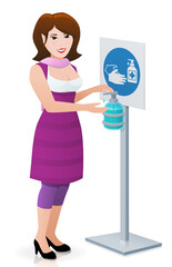 A girl uses hydro alcoholic gel