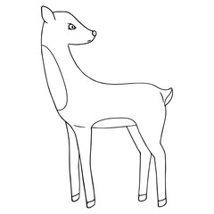 Vector illustration. Cute deer on a white. Christmas decoration design element. Ideal for baby projects, collage, holiday cards, book illustrations, banners. Hand drawn doodle clipart. Flat style.