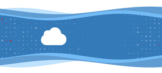 Blue wavy banner with a white cloud symbol on the left. On the background there are small white shapes, some are highlighted in red. There is an empty space for text on the right side