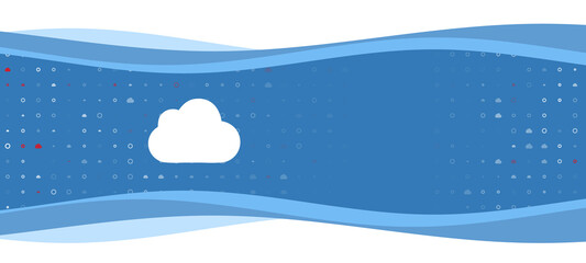 Fototapeta premium Blue wavy banner with a white cloud symbol on the left. On the background there are small white shapes, some are highlighted in red. There is an empty space for text on the right side