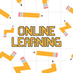Seamless school pencil pattern with online learning message.Vector illustration of online education concept pattern.