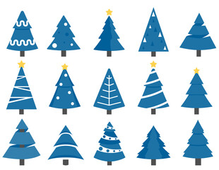 Obraz premium Christmas tree set with blue colors.To see the other vector Christmas tree illustrations , please check Christmas collection.