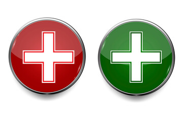 Fototapeta premium Medical buttons for web design. Red cross sign. Health care. Medical vector icons set. Stock image.