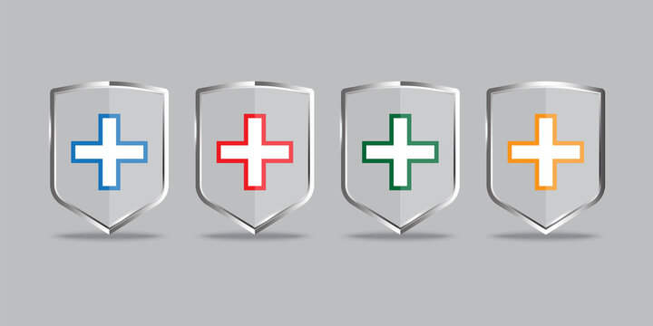 Icon with medical shields. Healthcare concept. Immune system icon. Protection symbol. Stock image.