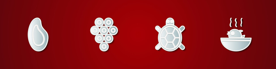 Set Mussel, Caviar, Turtle and Puffer fish soup icon. Vector.