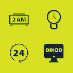 Set Digital alarm clock, Clock on monitor, 24 hours and icon. Vector.