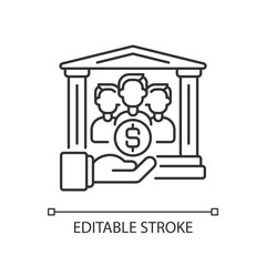 Institutional donor linear icon. Government organizations that give grants to companies. Thin line customizable illustration. Contour symbol. Vector isolated outline drawing. Editable stroke