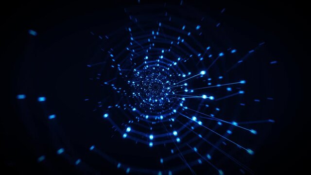 Abstract Hi Tech Futuristic Plexus Design Loop/ 4k animation of an abstract technology background with plexus modular structure of lines and dots zooming in seamless looping