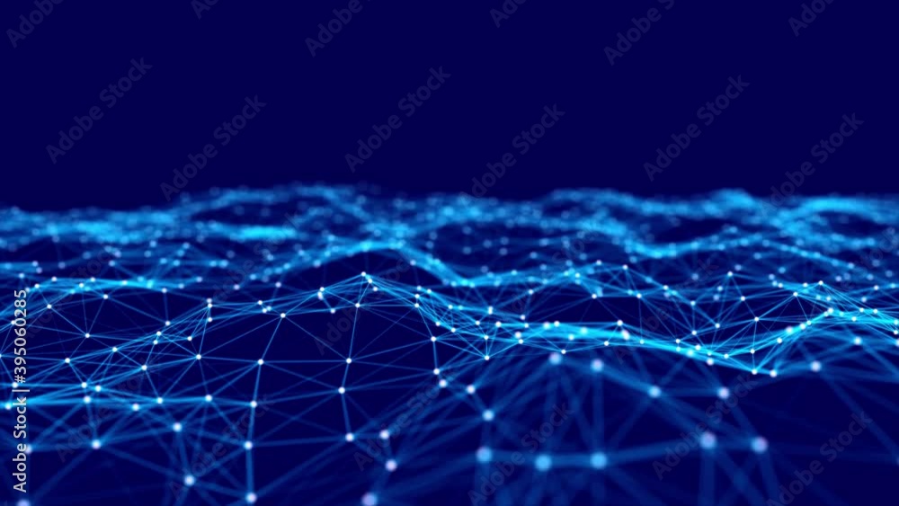 Poster abstract dynamic wave of many particles and lines. network of lines. digital background. seamless lo