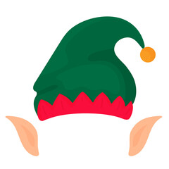Elf hat and ears. Santa Claus helper. Funny selfie photo mask