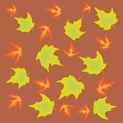 Naklejka na ściany i meble set of yellow and orange autumn leaves