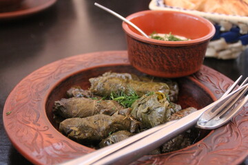 dolma, Turkish grape leaf stuffed with lamb meat and rice