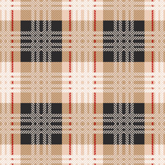 Tartan fabric pattern in black, brown and red color, vector illustration