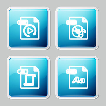 Set line GIF file document, MP3, JS and OTF icon. Vector.