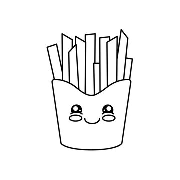 Kawaii French Fries Icon, Line Style