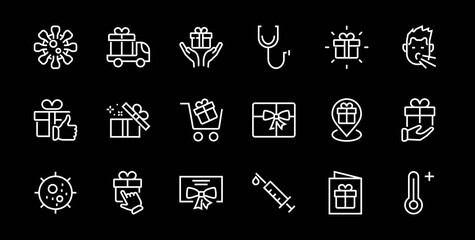 Gifts Linear Icons Set contains Gift Box, Gift Buying, Gift Delivery, Gift Geolocation mobile application, Gift notification, SMS. Editable Barcode, Vectar Icons